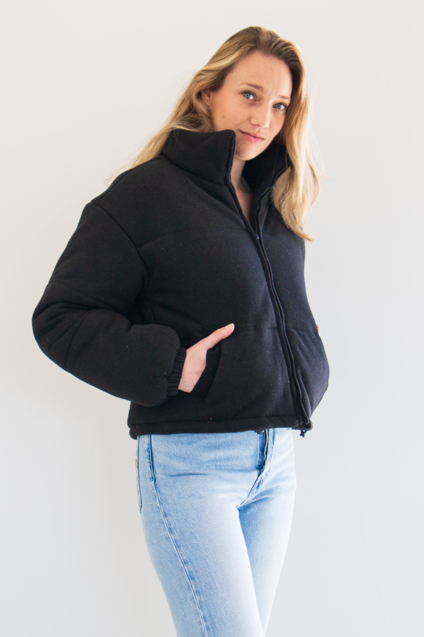 Celine Knit Puffer Jacket in Black