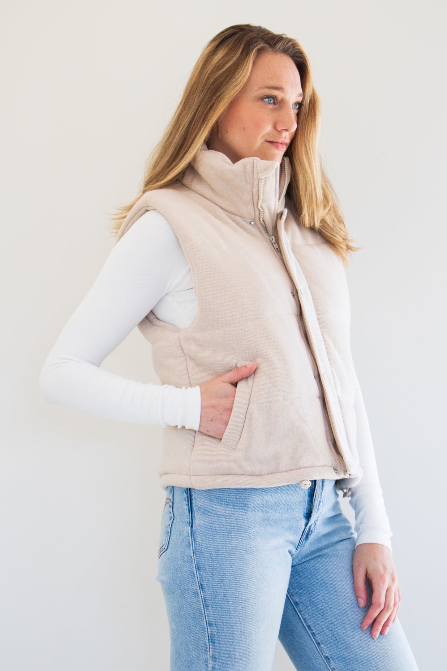 Cora Knit Puffer Vest in Oat