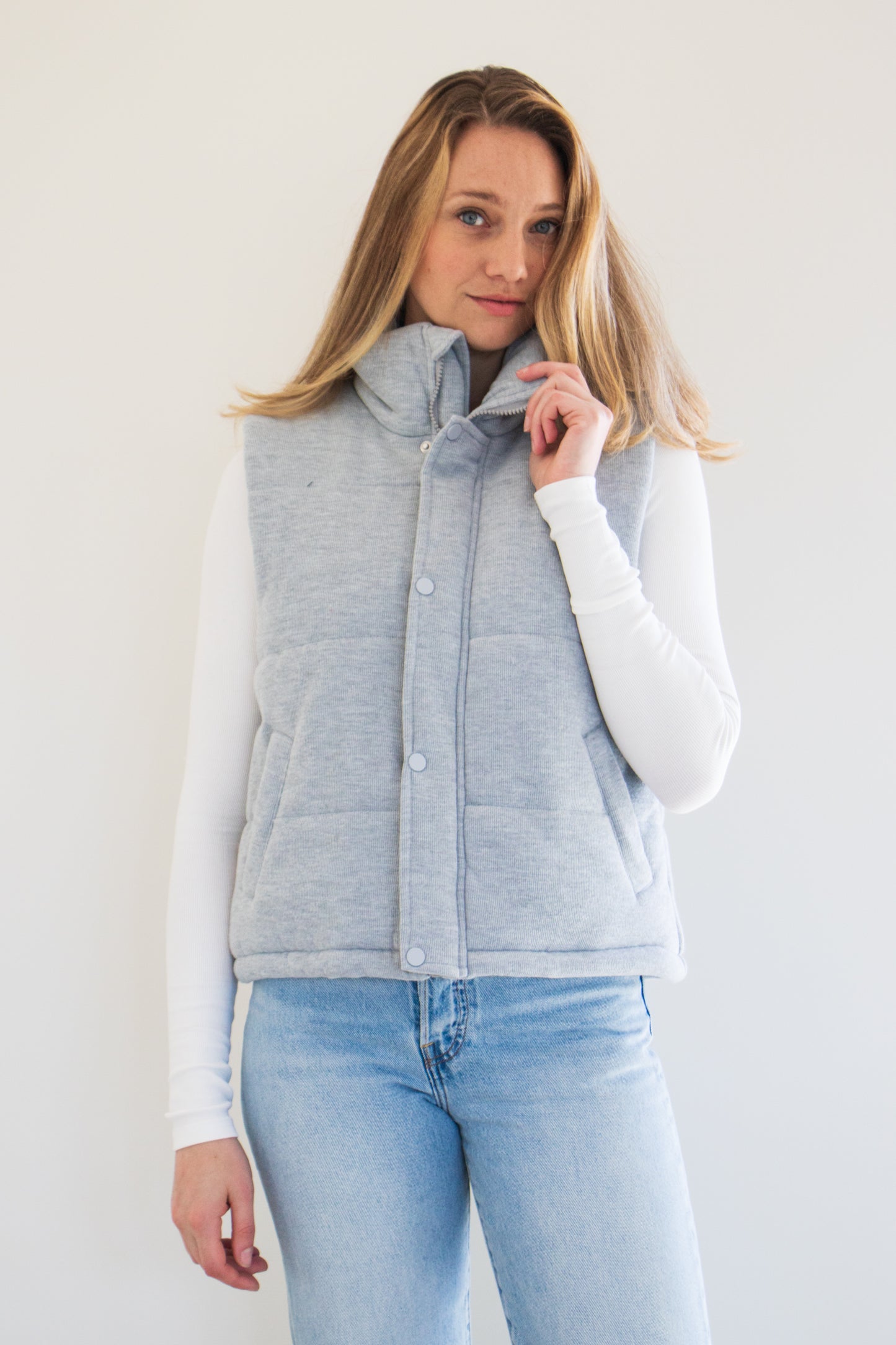 Cora Knit Puffer Vest in Grey