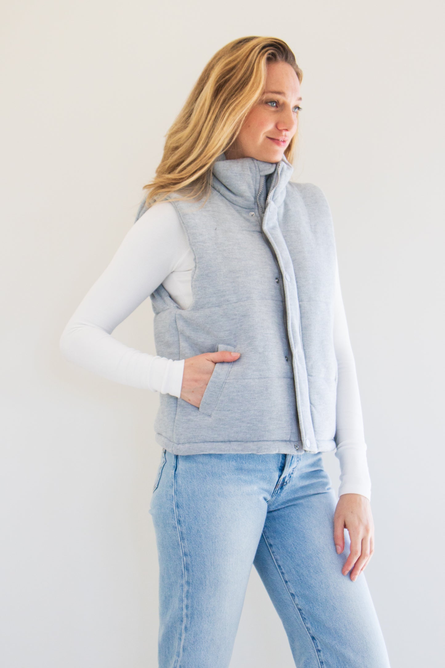 Cora Knit Puffer Vest in Grey